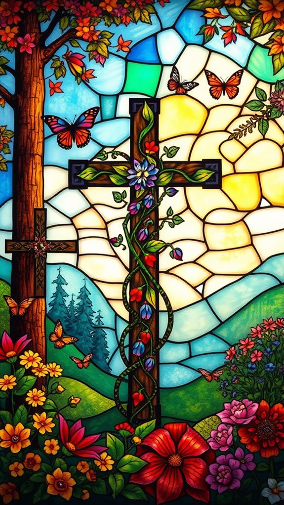 nature themed stained glass crosses