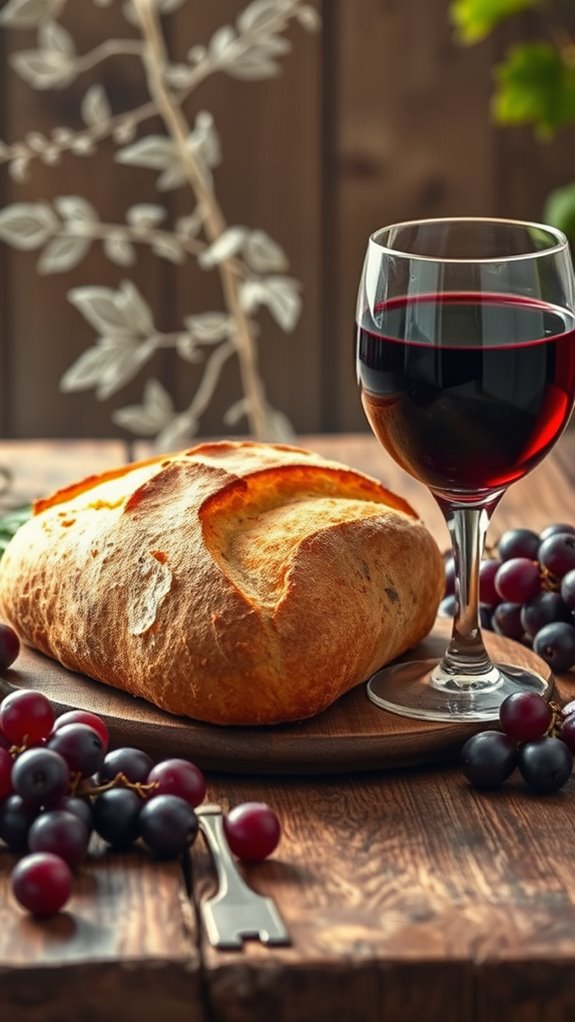 photorealistic bread and wine
