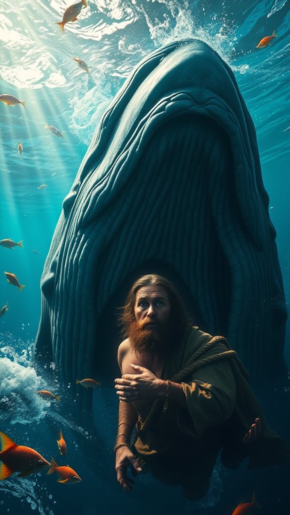 photorealistic jonah whale scene