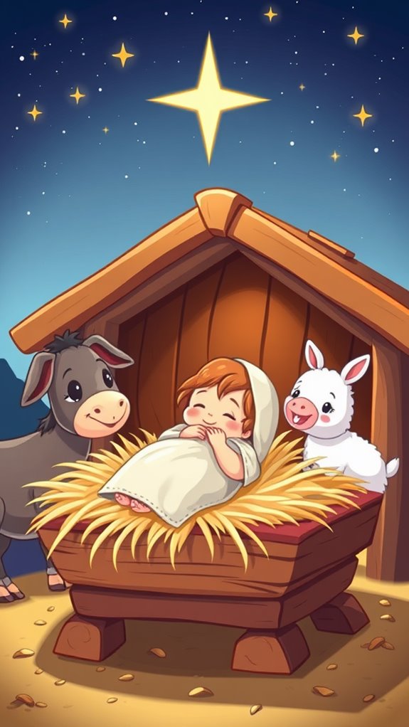 playful jesus manger illustration