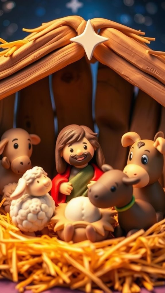 playful jesus manger sculpture