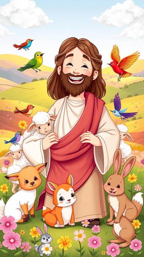 playful jesus with animals