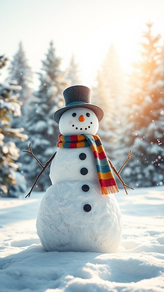 realistic snowman in winter