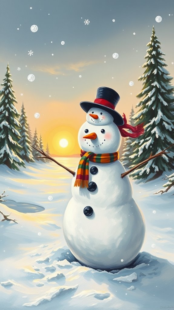 realistic snowman oil painting