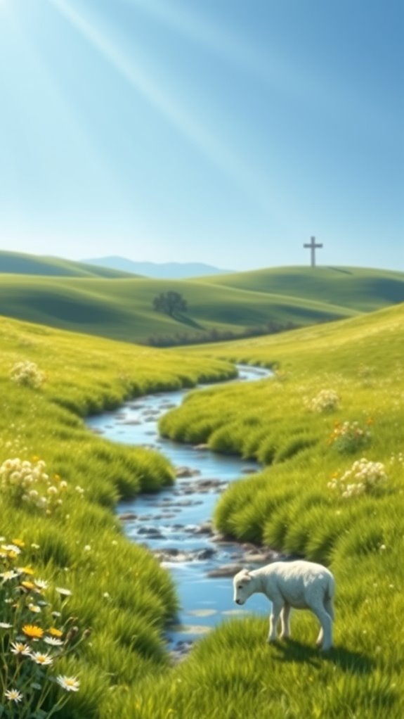 serene landscape featuring lamb