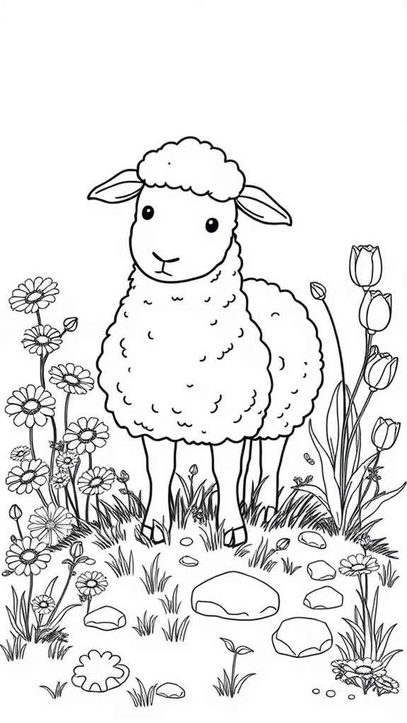 sheep and flowers coloring page