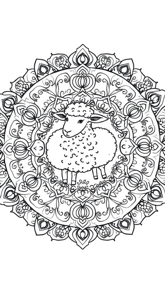 sheep themed mandala coloring page