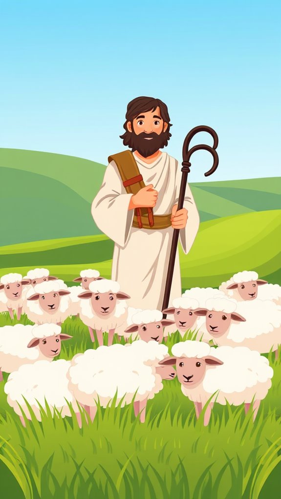 shepherd tending to sheep
