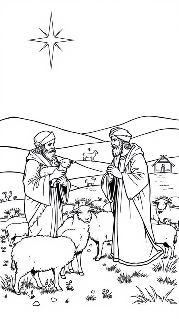 shepherds and sheep coloring page
