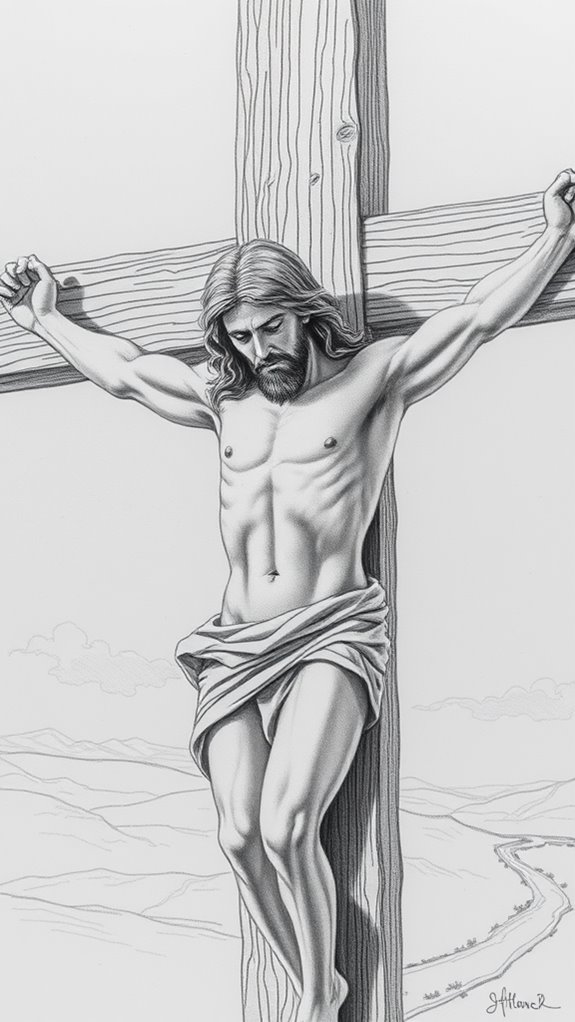 sketch of crucifixion scene