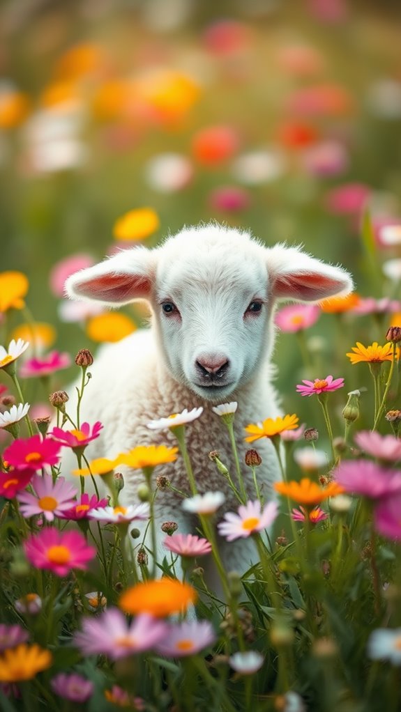 soft lamb among flowers