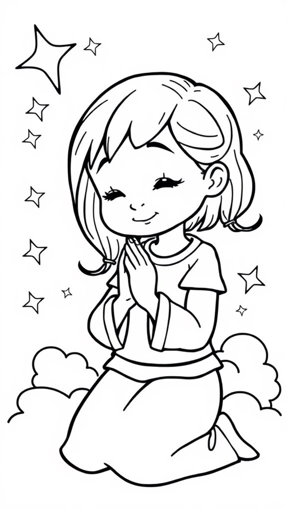 starry praying girl coloring