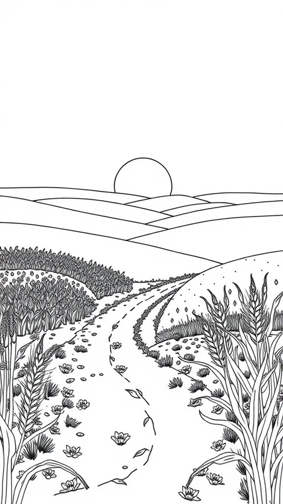 sunrise fields coloring page
