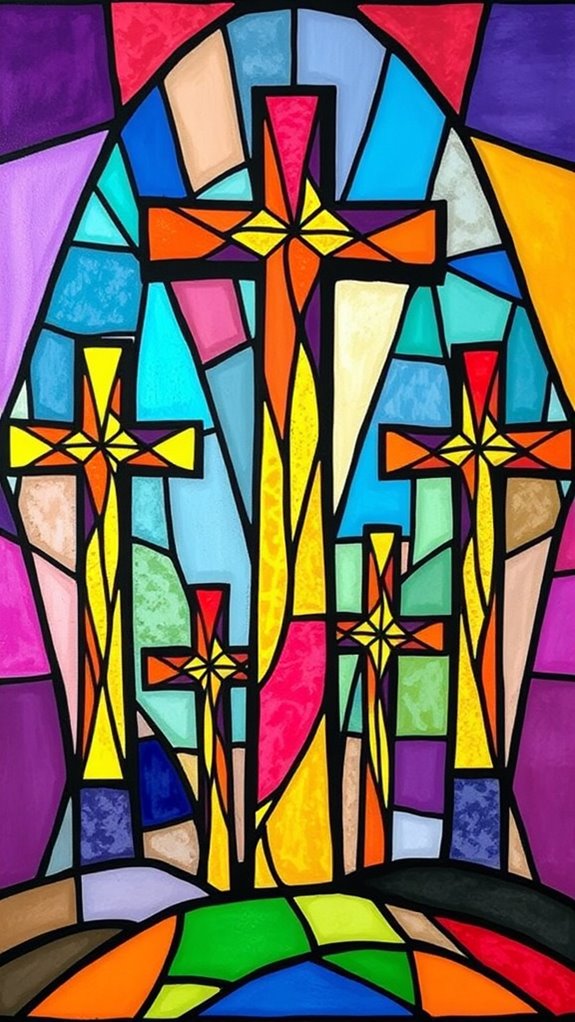 vibrant crosses glass artwork