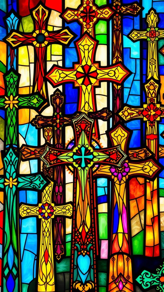 vibrant stained glass crosses