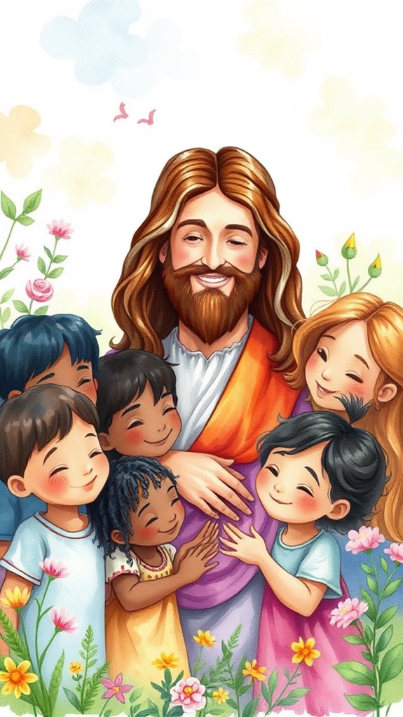 watercolor jesus and children