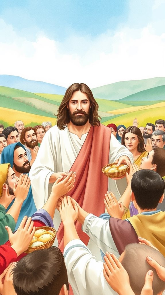 watercolor jesus feeding multitudes