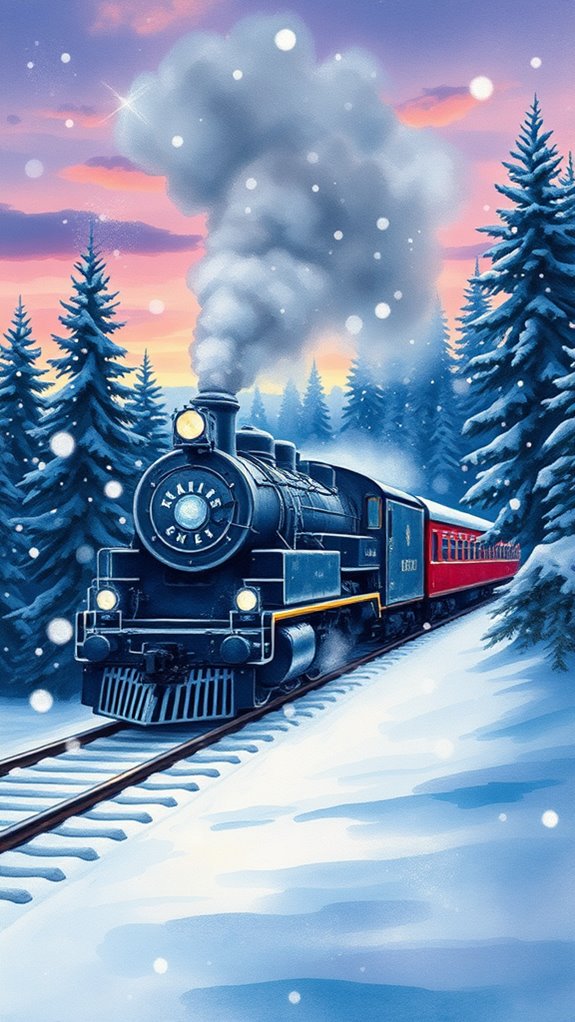 whimsical polar express watercolor