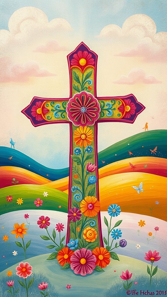 whimsical tempera cross painting