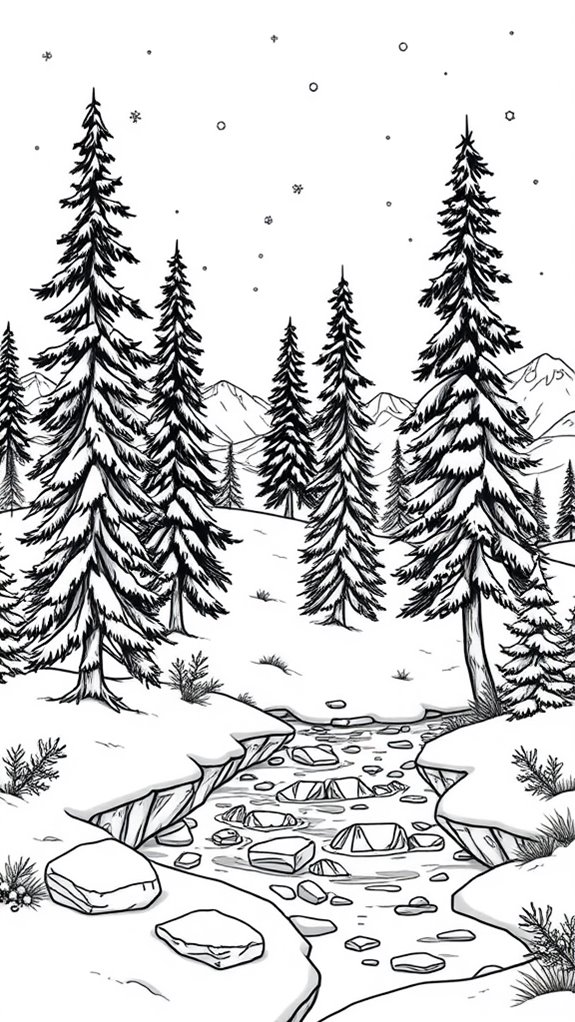 winter pine trees coloring