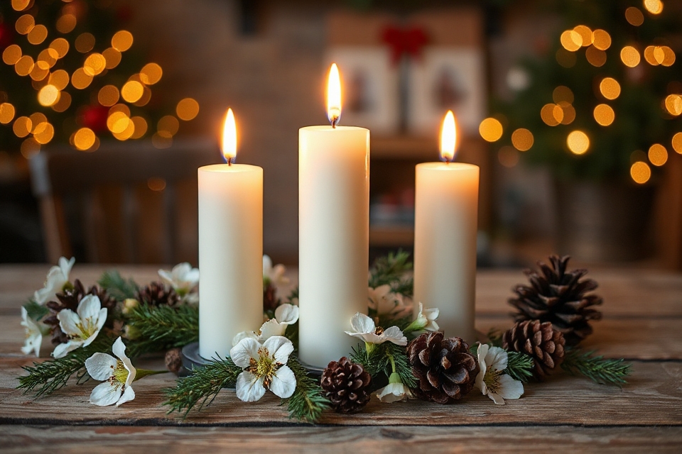 advent candles with greenery