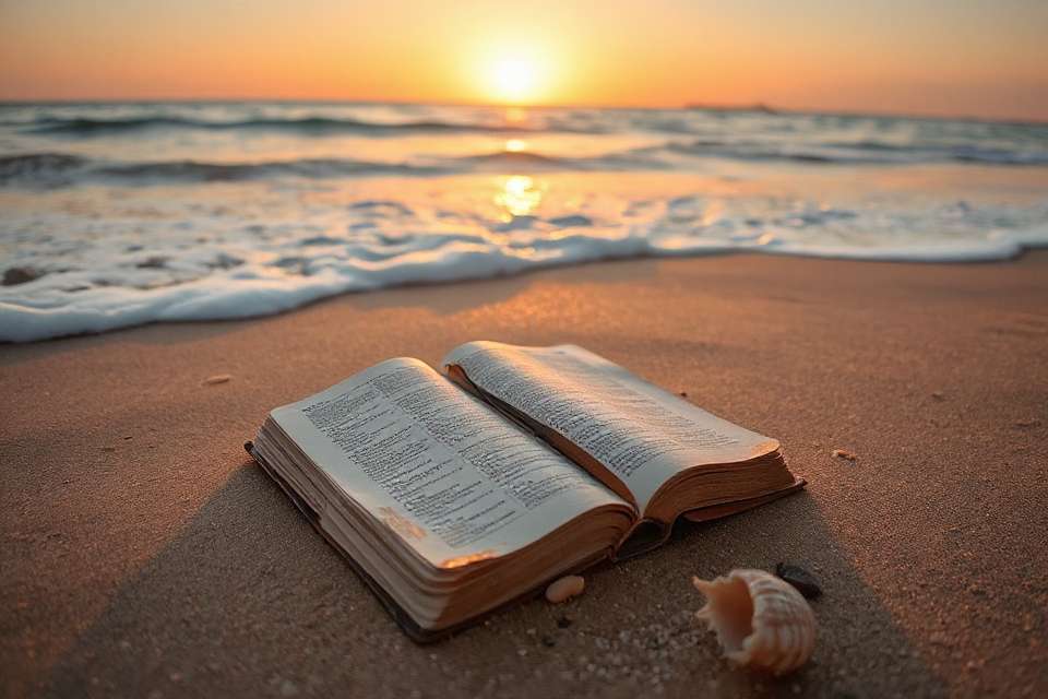 bible on sandy beach