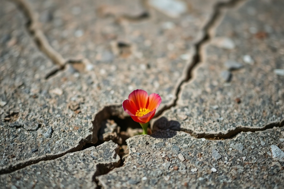 blooming flower through concrete