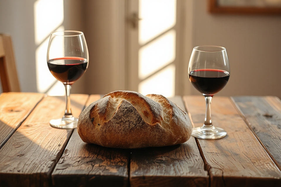 bread and wine setup