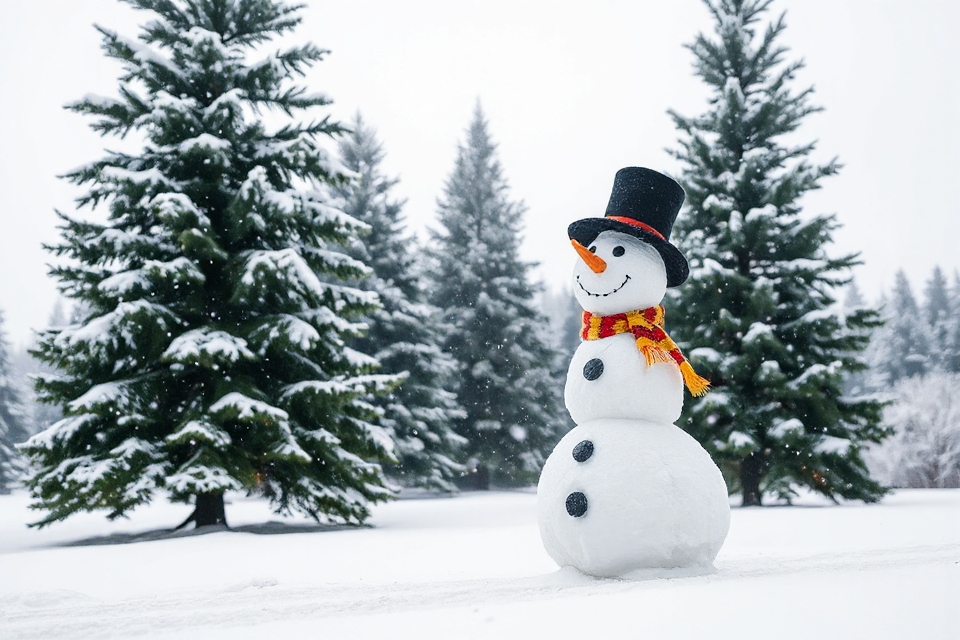 charming snowman in snow