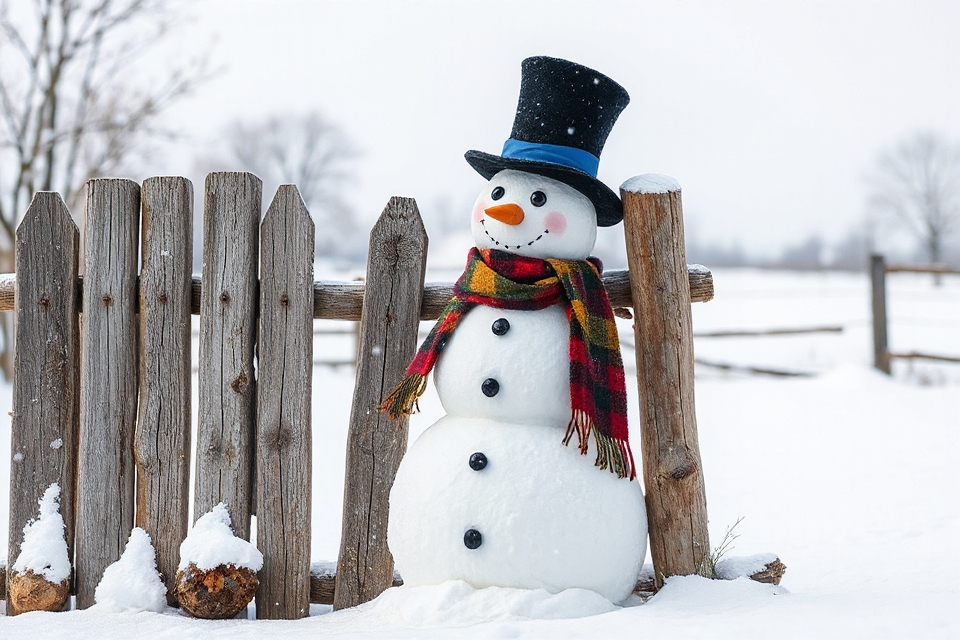charming snowman rustic fence