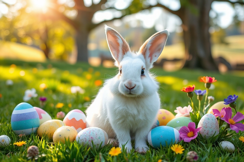 cheerful easter bunny eggs