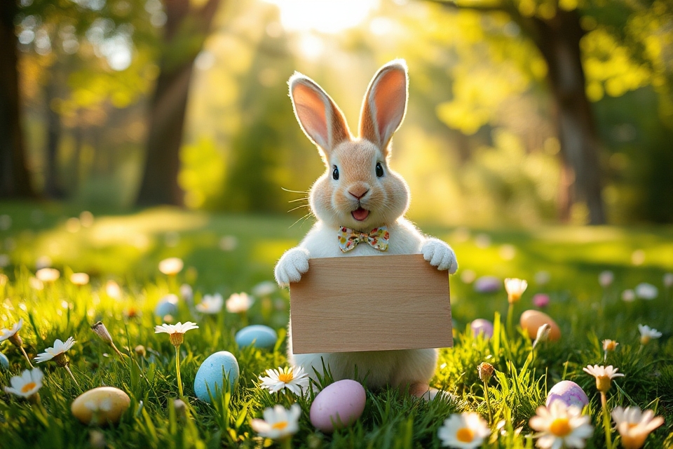 cheerful easter bunny sign