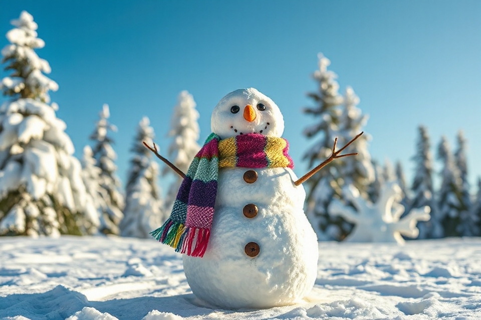 cheerful snowman with scarf