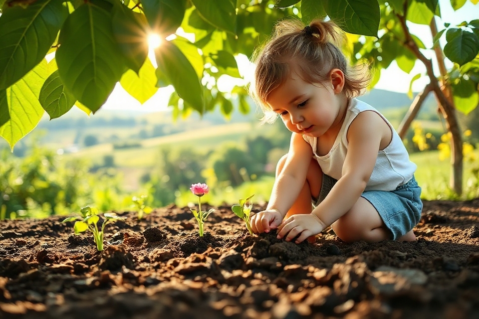 child planting garden seeds