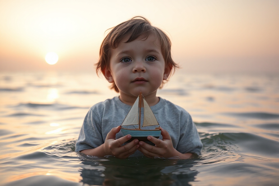 child with toy boat