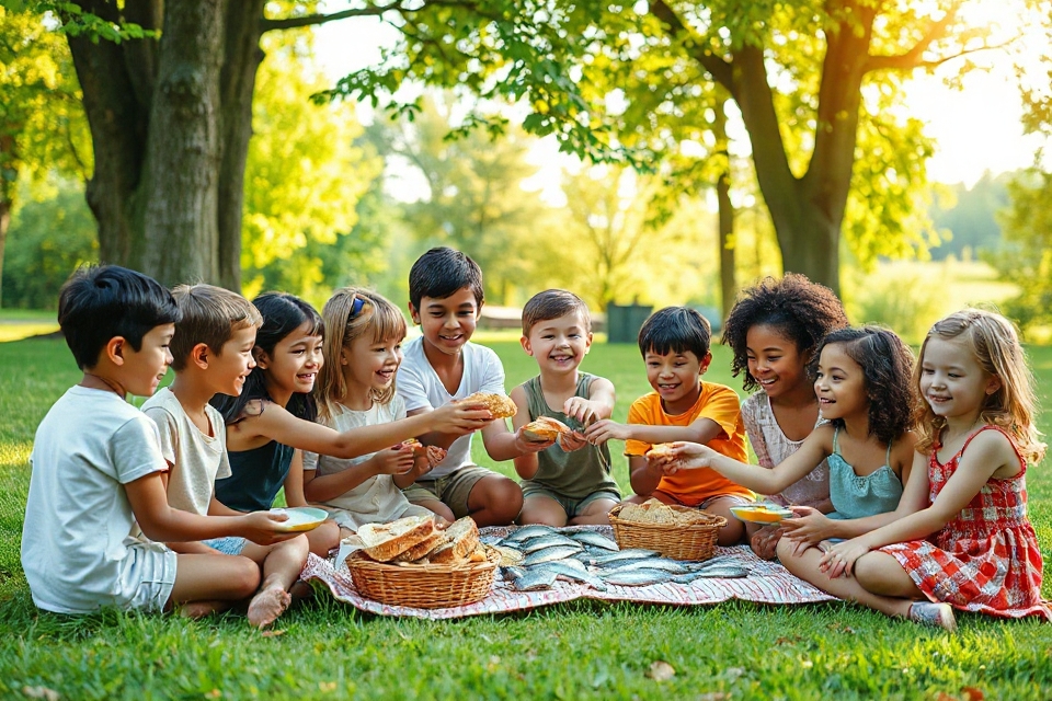 children joyfully sharing food