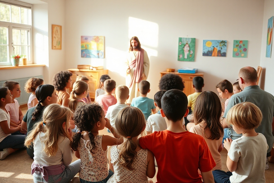 children praying with jesus