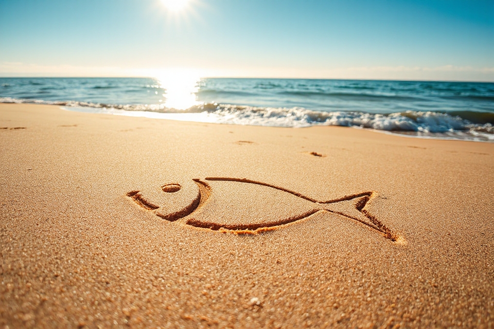 christian fish symbol beach