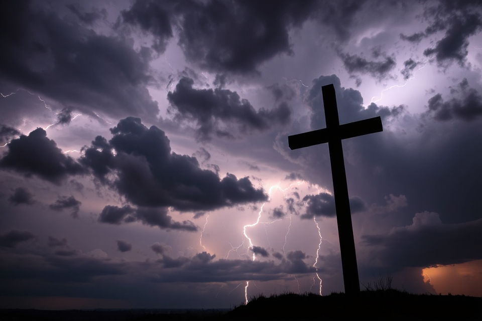 cross silhouette stormy sky