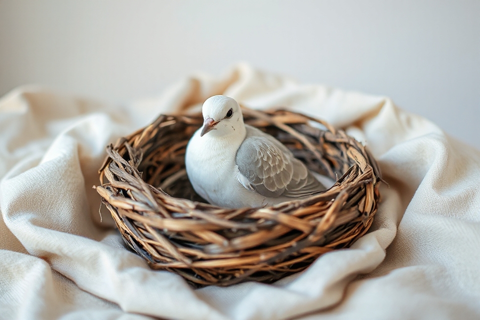 dove in wooden nest