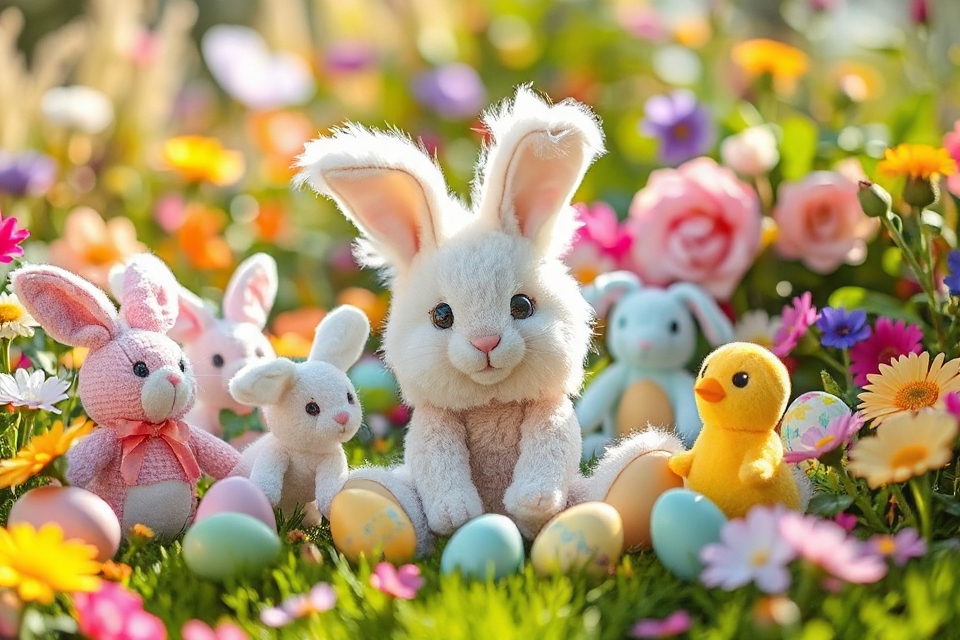 easter bunny with stuffed animals
