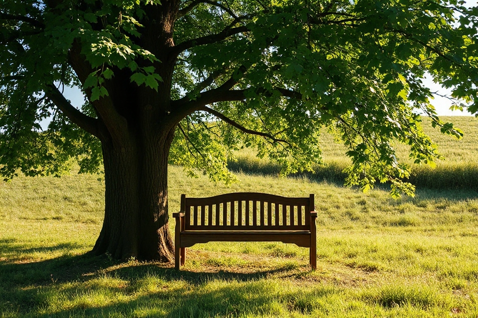 empty bench under tree