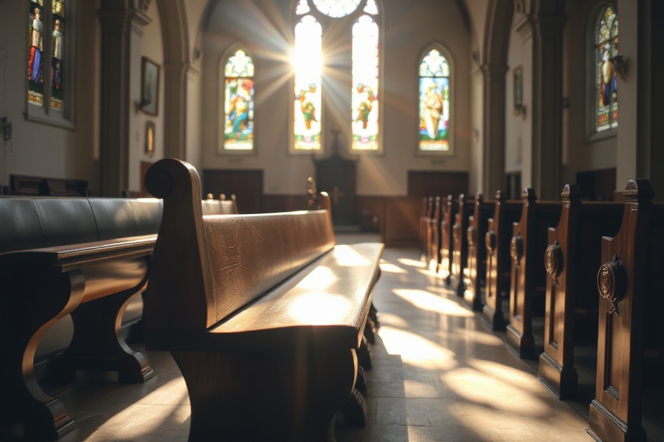 empty church pew lighting
