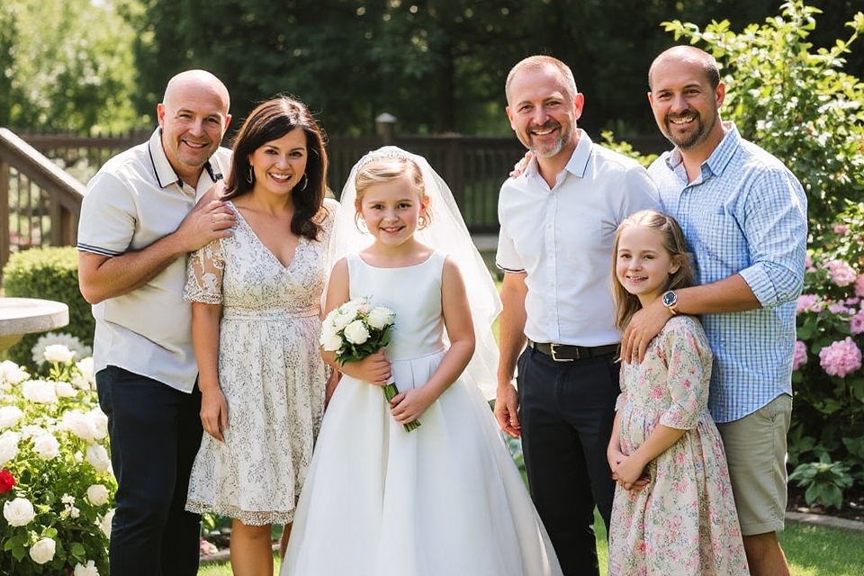 family joyful first communion