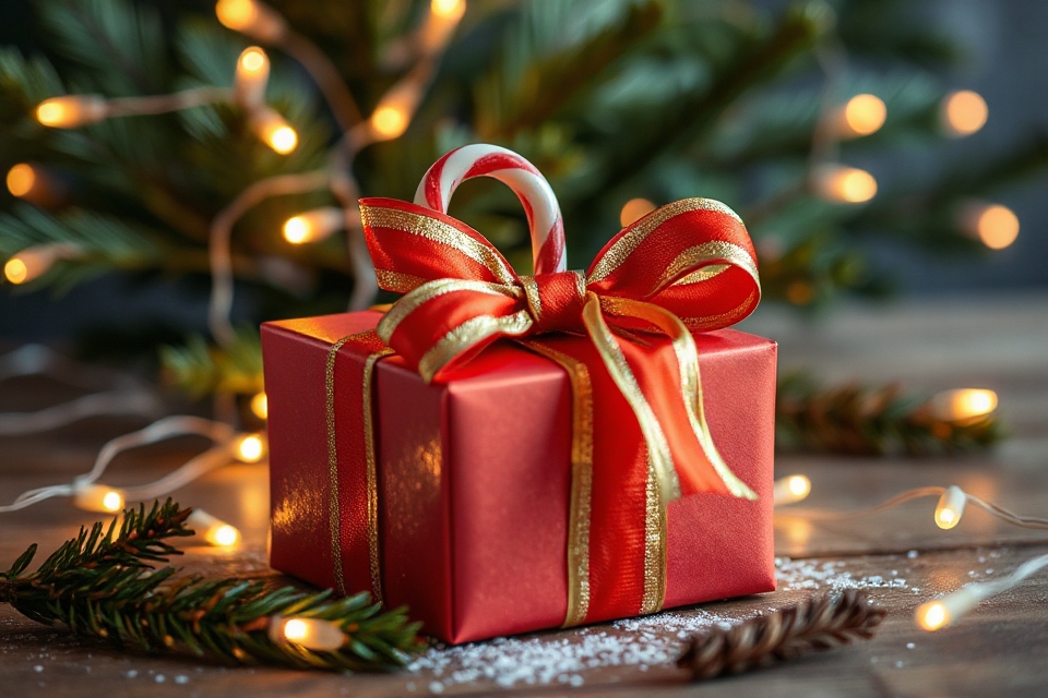 festive candy cane gift