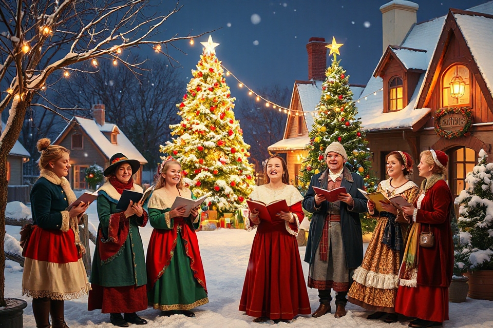 festive christmas carolers photo