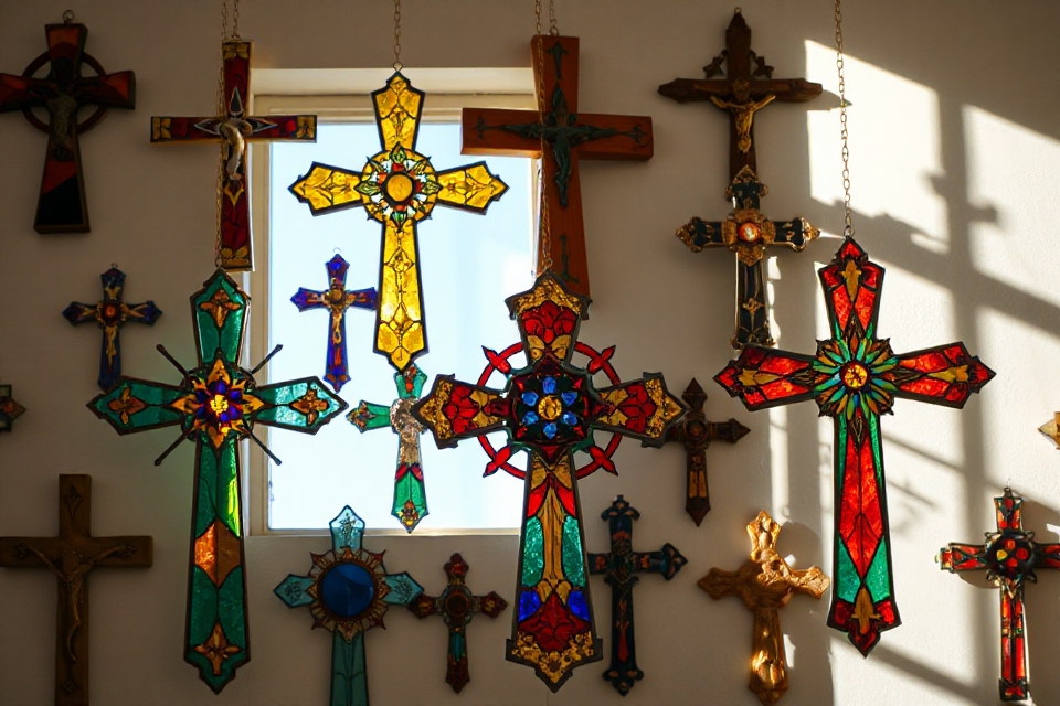 geometric stained glass crosses