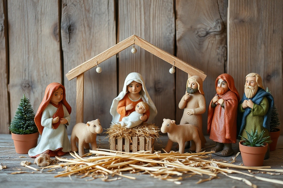 handcrafted clay nativity scene