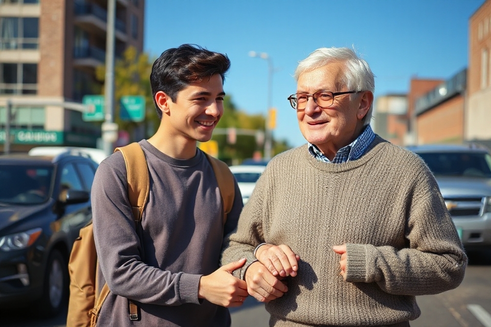 helping elderly cross street