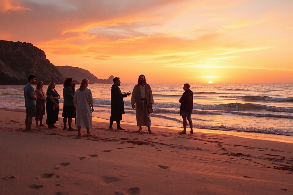 jesus and disciples beach scene